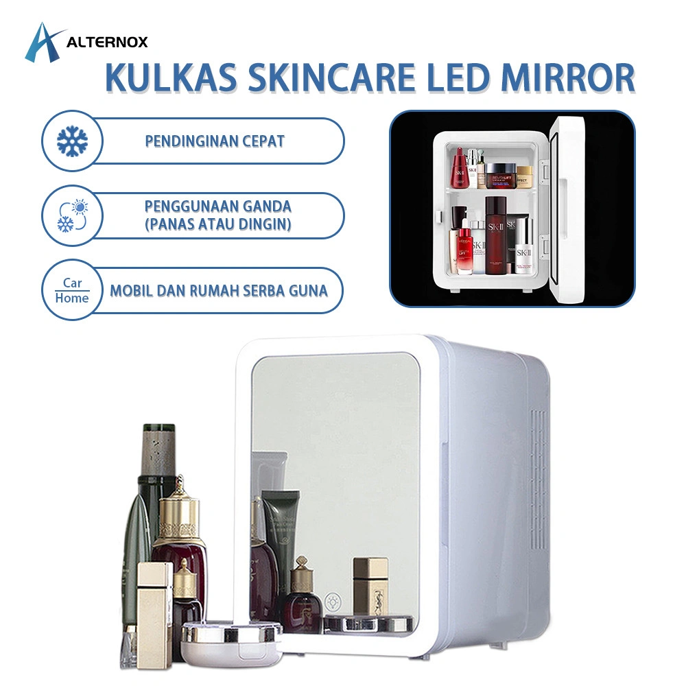 ALTERNOX 100% ORI 4L Kulkas Skincare Mini Fridge LED Mirror Minifridge Portable Cermin Skin Care Minifridge Kosmetik Makanan
