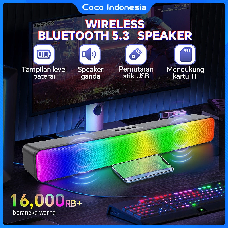 Long Speaker Soundbar Bluetooth 5.3 True Full Bass Mini Portable 360 ° Stereo Surround Suara Subwoofer Speaker Nirkabel Bluetooth Soundbar Lampu LED RGB Transparan Punk Speaker Support Tws