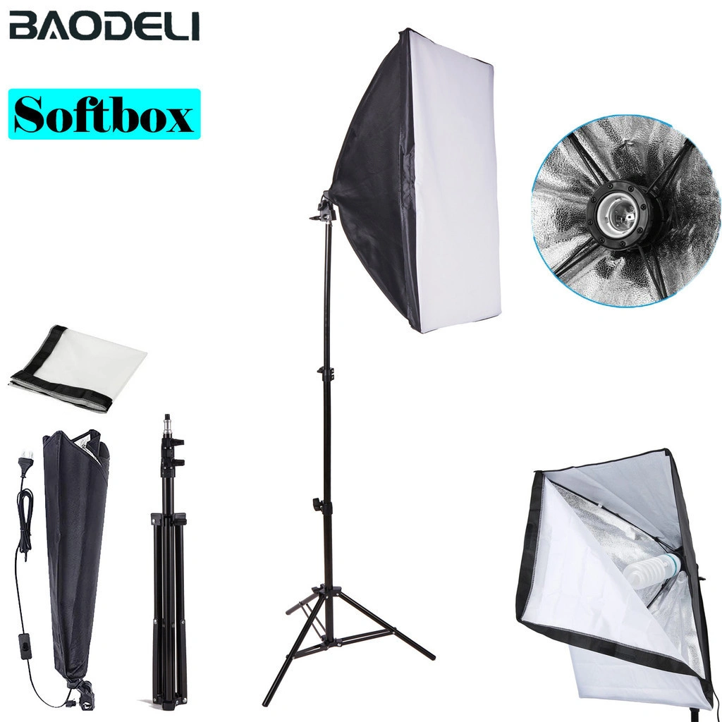 Paket Softbox 50x70cm E27 + Tripod Peralatan Fotografi Foto Studio Kit Kotak Lampu Payung Light Stand Video 50 x 70 cm Kotak Soft box