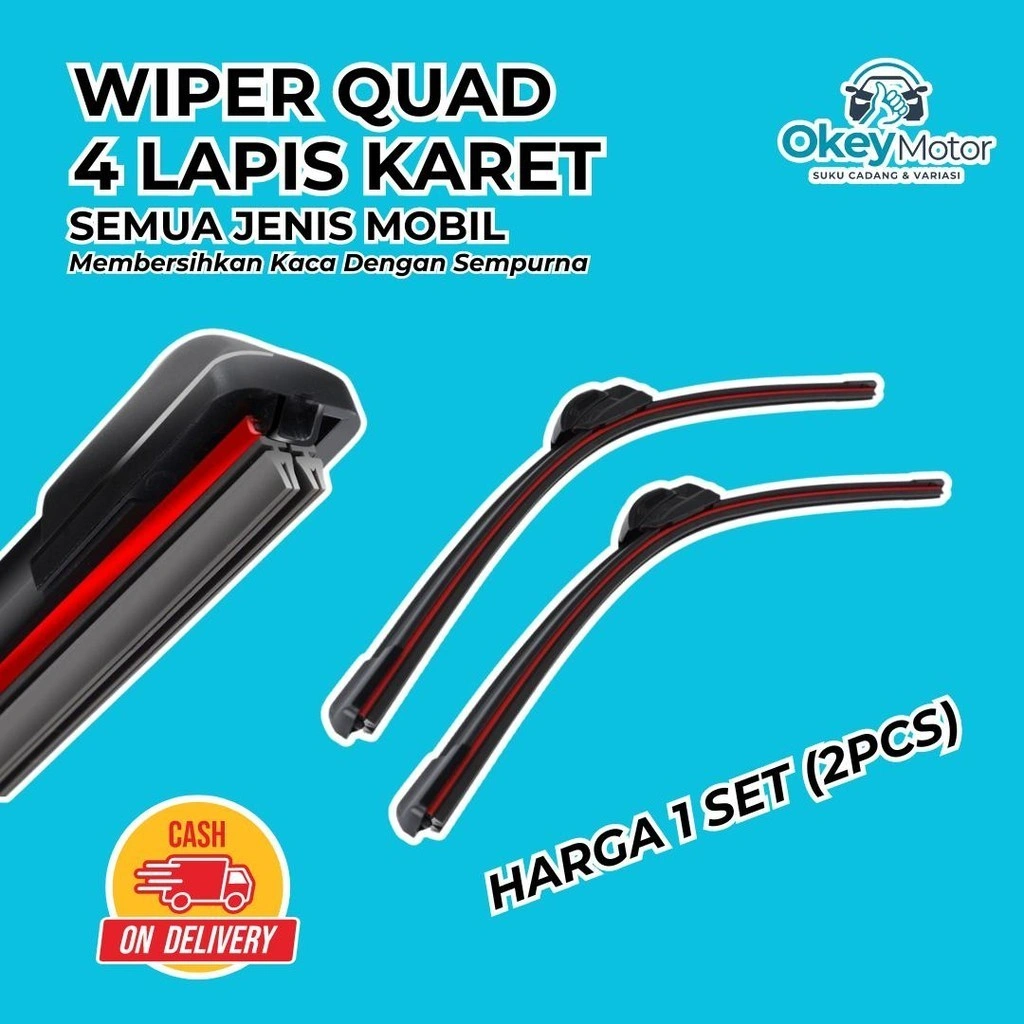 Wiper Quad 4 Karet Mobil 1 Set Kiri dan Kanan Universal Semua Jenis Mobil Karet Ganda Kaca Depan