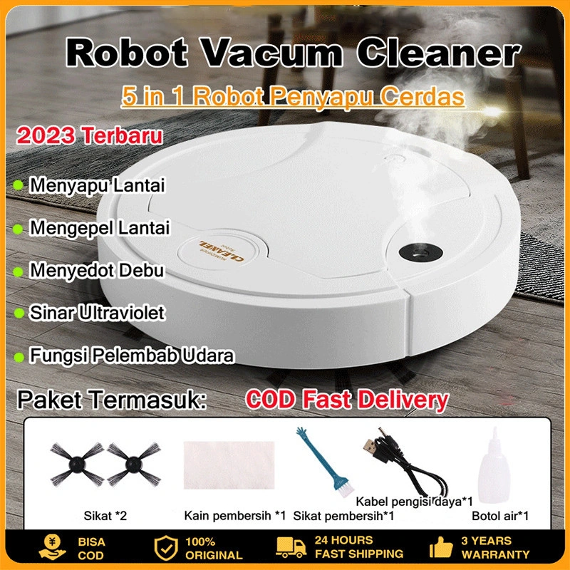 Robot Vacum Cleaner 5 in 1 Portable Penyedot Debu Rumah Sapu Otomatis Robot Pembersih Lantai Humidifier/Sterilisasi