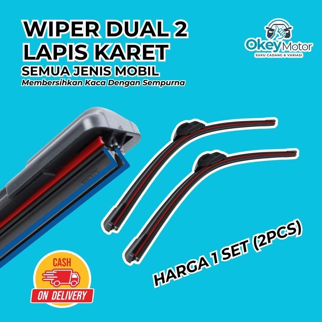 Wiper Mobil Dual Karet Universal 1 Set Kiri dan Kanan Pembersih Kaca Depan