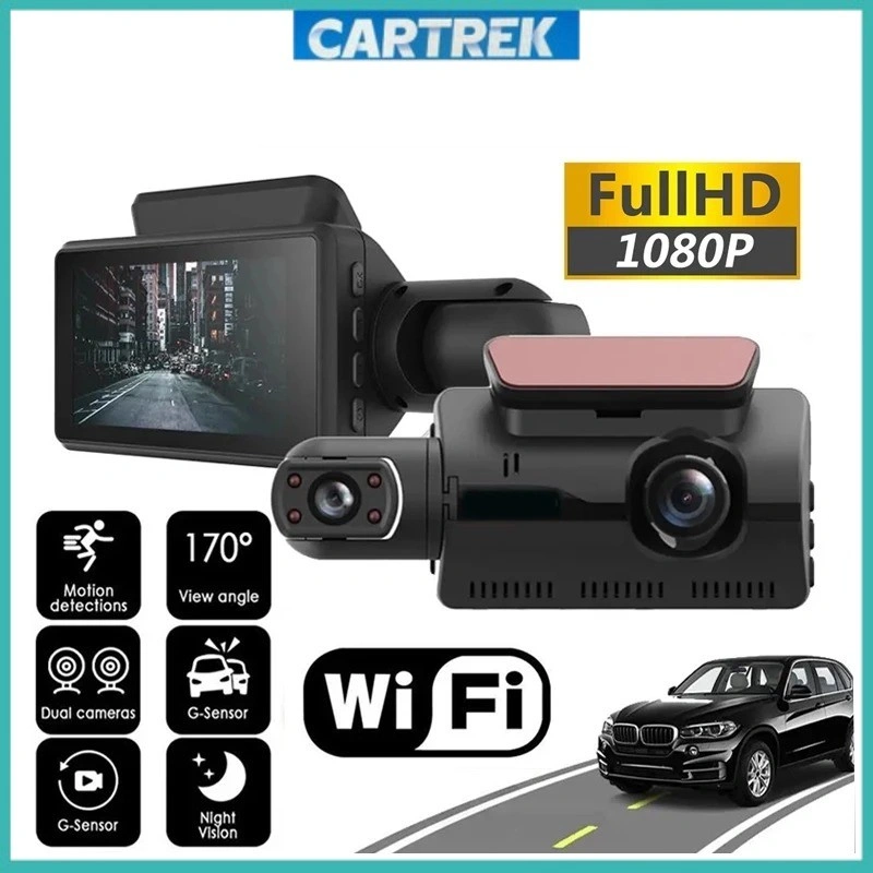 Dash Cam Car Front inner 1440P Dual Lens Night Vision 3" / Camera Depan Mobil IPS Screen G Sensor 170° Angle Loop Recording