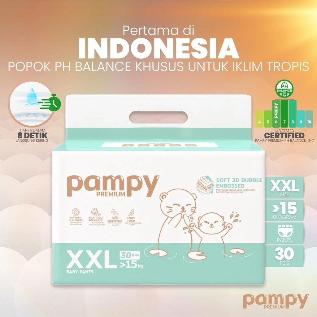 Pampy Premium Baby Pants XXL (30 pcs) – Popok PH Balance Pertama di Indonesia untuk Iklim Tropis