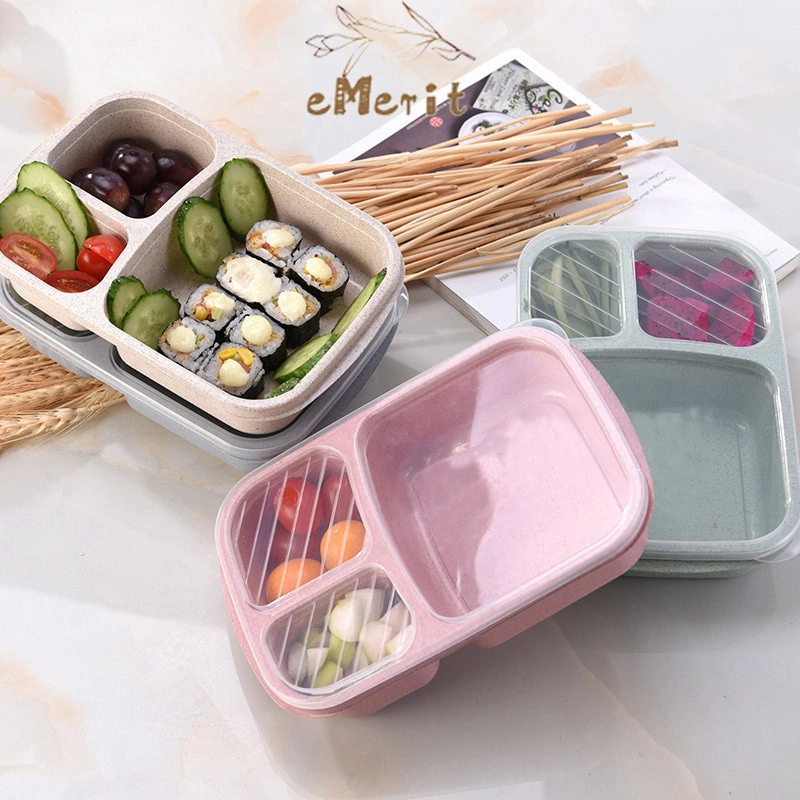 Kotak Makan Siang Jerami Gandum Kotak Makan Siang Plastik Terbagi Kotak Makan Siang Siswa Kotak Makan Siang Portabel eMerit
