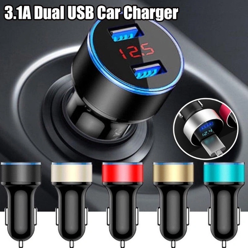 Car Charger Mobil Charger Motor 2 Ports 3.1A 12V-24V Output Fast Charging LED Display Voltmeter Pengisi Daya Mobil 3.1A 5V USB Ganda 2 Port Dengan Tampilan LED Pengisi Daya Ponsel Universal Pengisi Daya Mobil Pengisian Cepat FM Bluetooth Transmitters