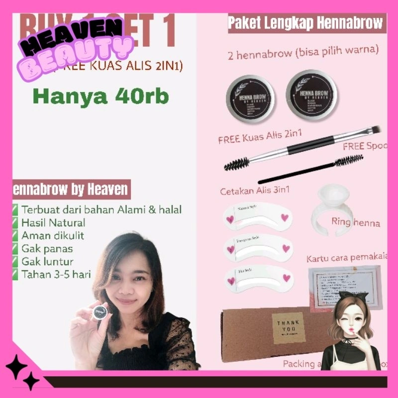 Henna Alis Brow Gel Eyebrow Halal tahan 3-5 hari / Paket Lengkap isi 2 pcs FREE Kuas Alis