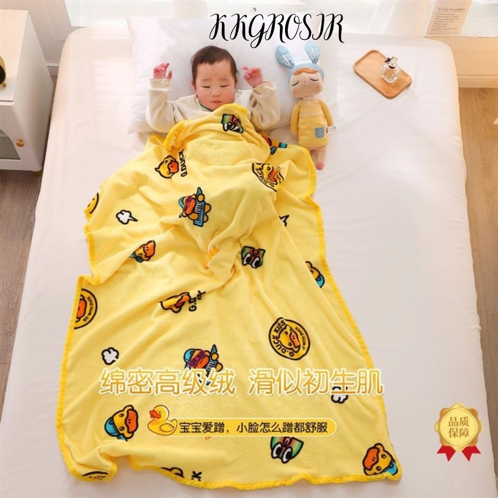 Selimut Bulu anak premium lembut halus karakter yellow duck 100x140cm