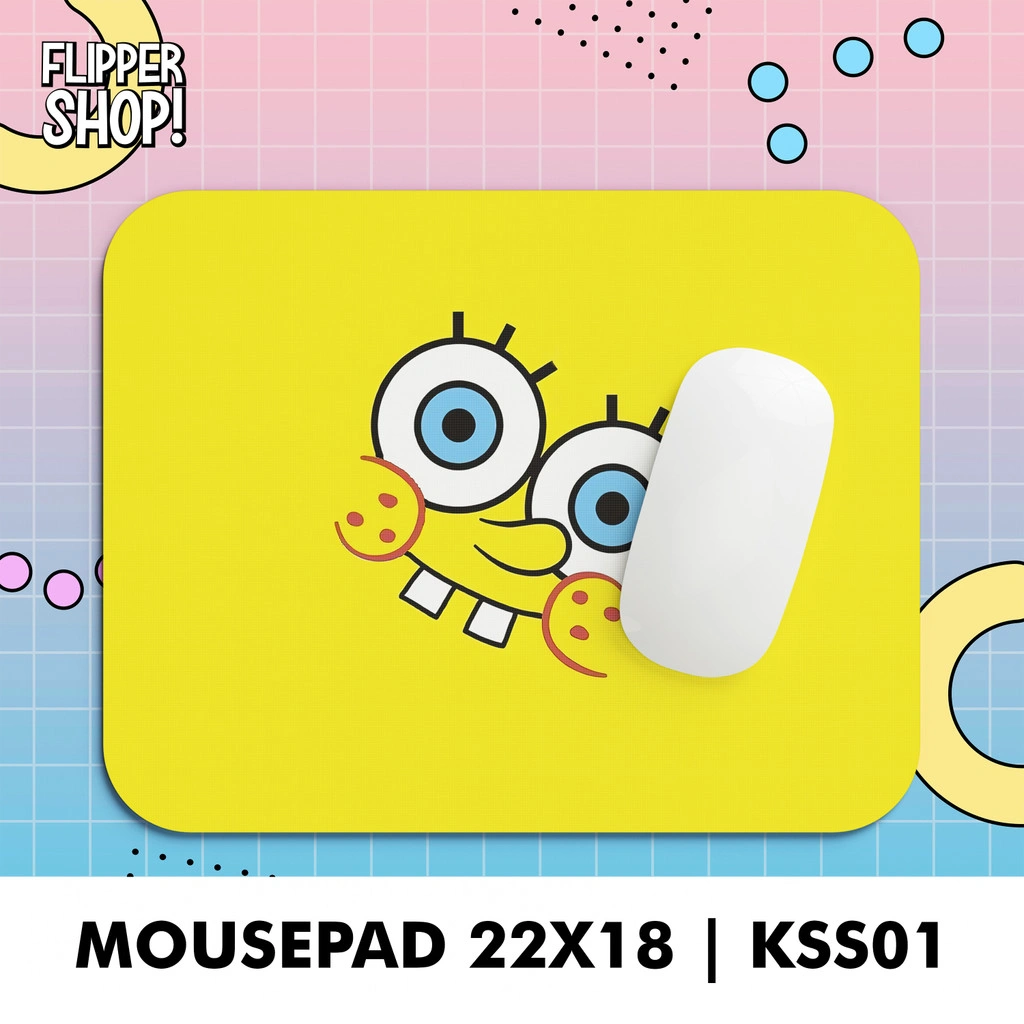 Mousepad Flipper Motif Spongebob Squarepants kartun lucu Mouse Pad Premium Anti Slip 18x22