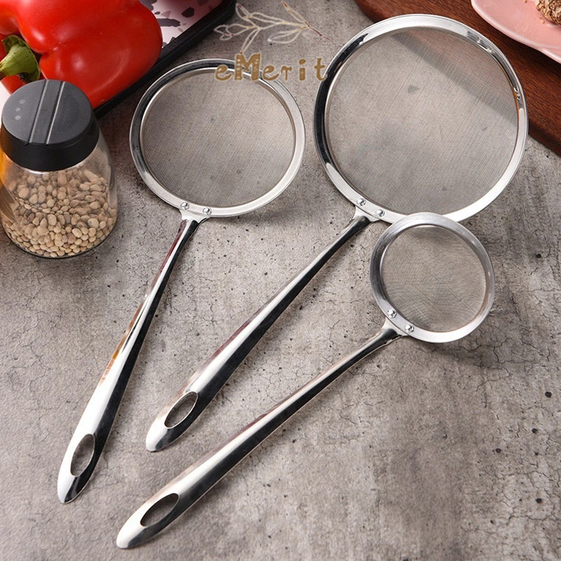Saringan Minyak Tepung Kopi Teh Goreng Serok Jaring Halus Full Stainless Steel Strainer Serbaguna