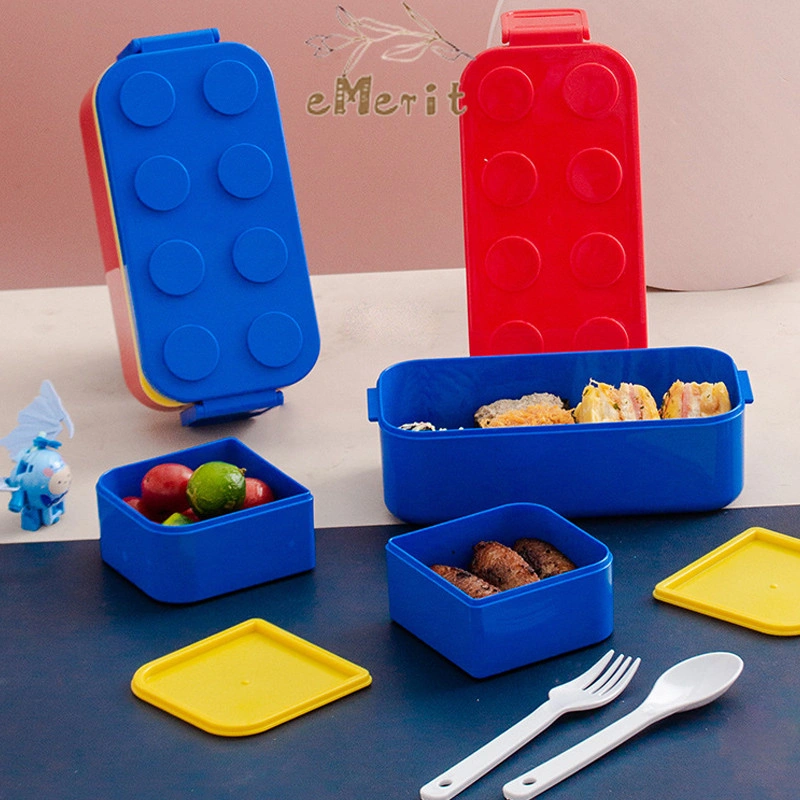 Kotak Makan Plastik Blok Bangunan Anak-anak Kotak Makan Tahan Panas Kotak Makan Siang Siswa eMerit