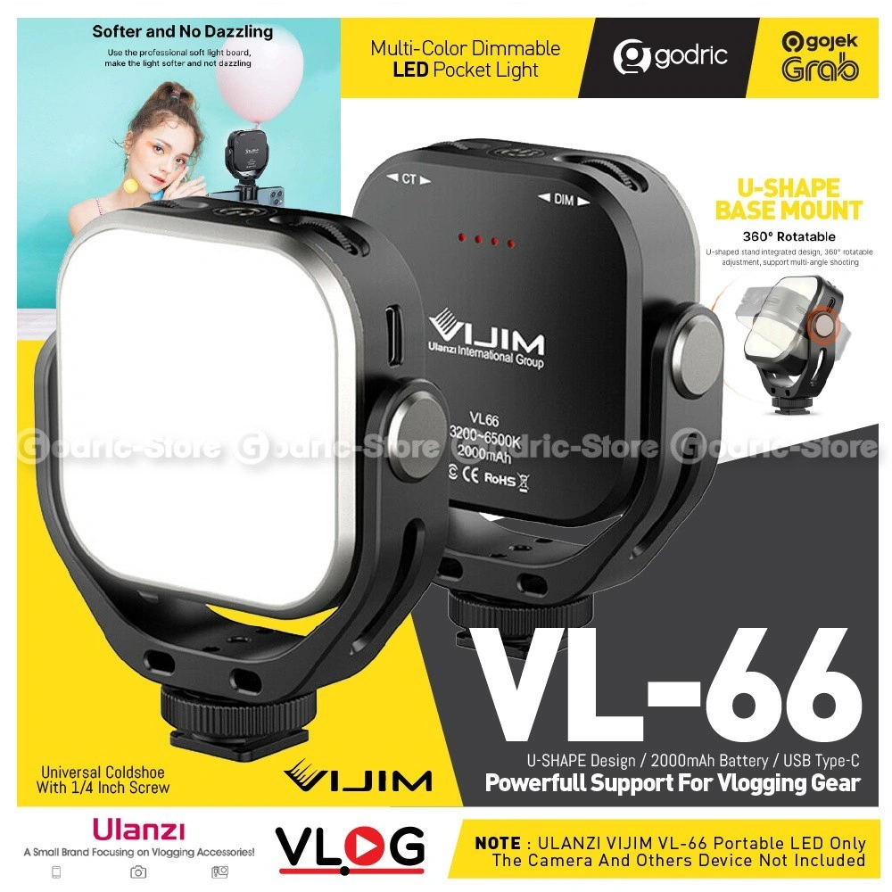 ULANZI VL66 VIJIM Video LED Light Rotate 360 RECHARGEABLE Lampu Studio Smartphone HP (Alt W49)