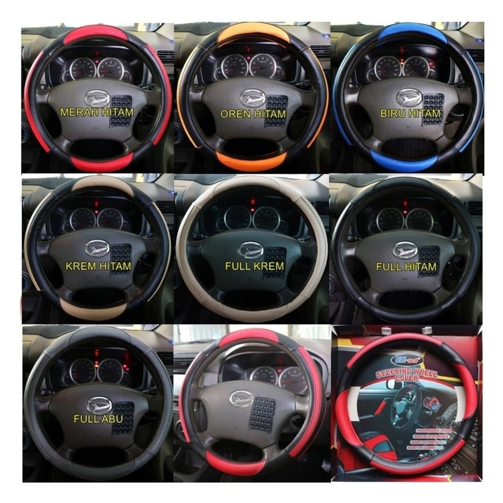 Cover Sarung Stir Steering Wheel Cover Bahan Kulit Universal Diameter 38cm merk Blue Tech