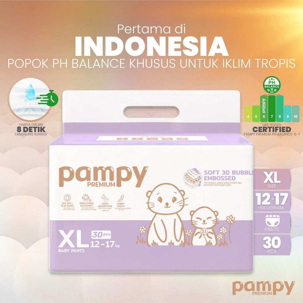 Pampy Premium Baby Pants XL (30 pcs) – Popok PH Balance Pertama di Indonesia untuk Iklim Tropis