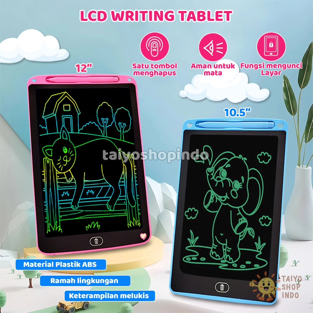TAIYO LCD Writing Tablet 12 10.5 Inch Premium Quality Color Monochrome Drawing Board Papan Tulis
