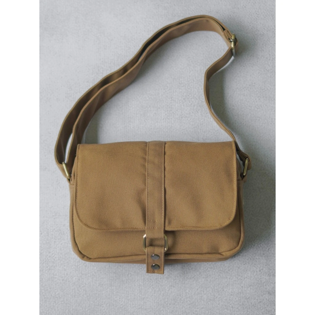 MALLBEGUN Messanger Canvas Sling Bag Brown / Tas Selempang Kanvas Aesthetic