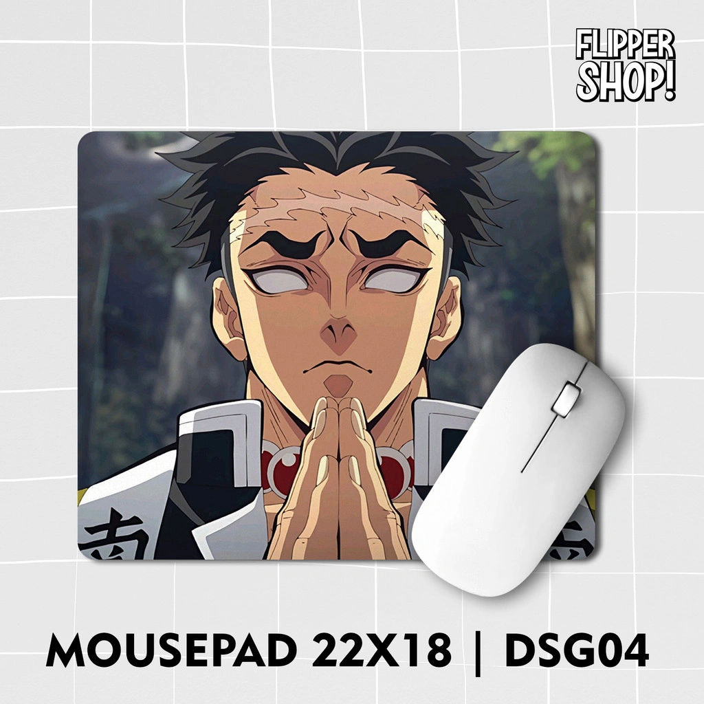 Mousepad Flipper Motif GYOMEI HIMEJIMA Demon Slayer Anime - Anti Slip Premium ukuran 18x22cm