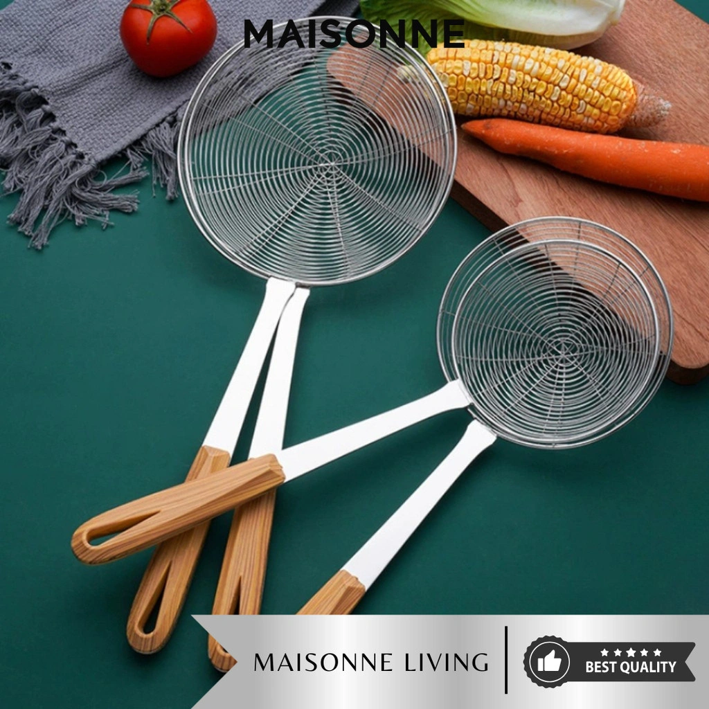 MAISONNE Serok Gorengan Kayu Jasper Home Pro / Saringan Makanan Stainless Gagang Kayu