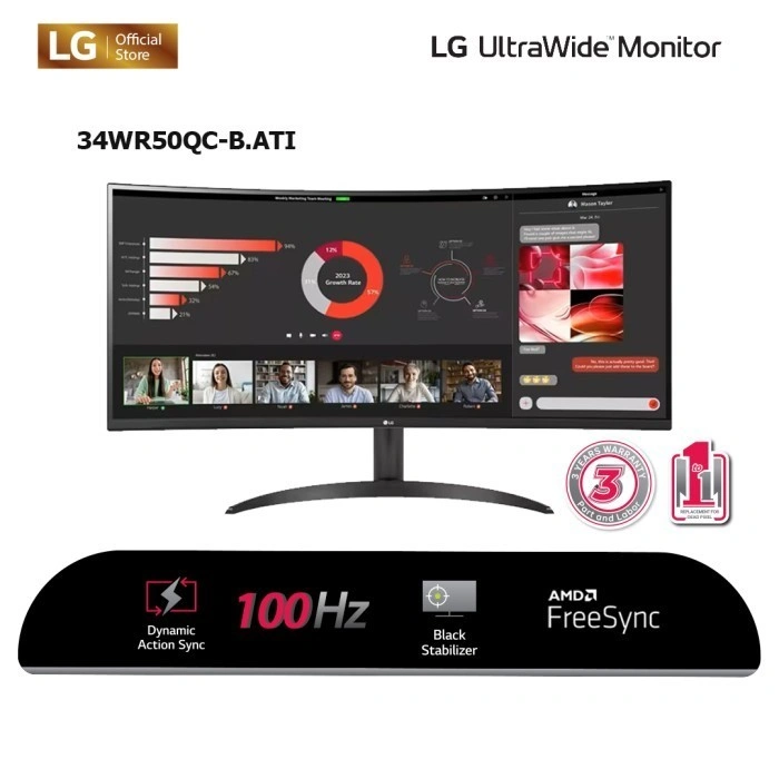 LG UltraWide 34WR50QK-B 34" 21:9 100Hz Curved QHD Monitor with FreeSync