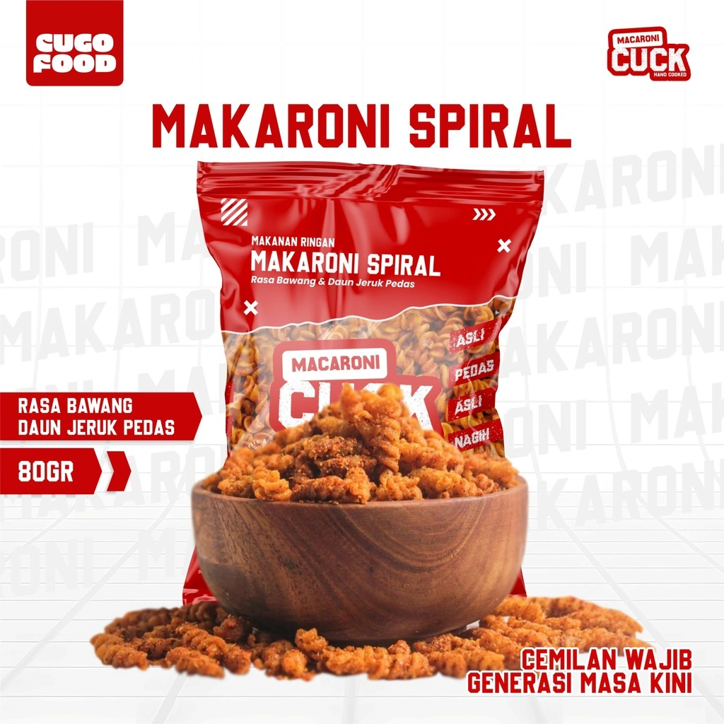 Macaroni Cuck Makaroni Spiral Pedas Daun Jeruk Cuck Kemasan Reguler 80gr Snack Cemilan Gurih Asin