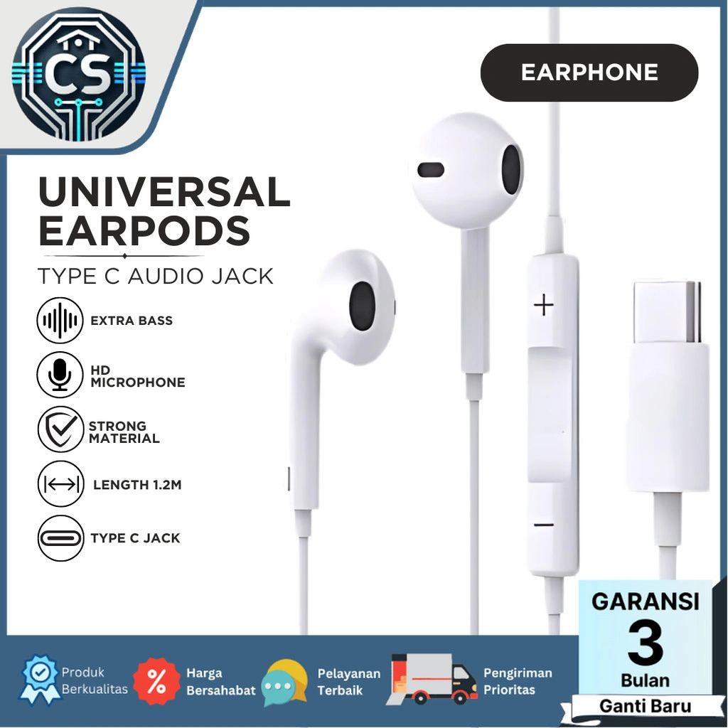 Earphone Type C Port Mega Bass Hifi Stereo In Ear Monitor Mic Universal