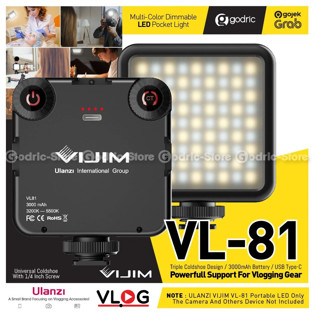 ULANZI VL81 VIJIM Bi-Color Video LED Light RECHARGEABLE Lampu Studio Smartphone HP Hot Shoe Alt. W49