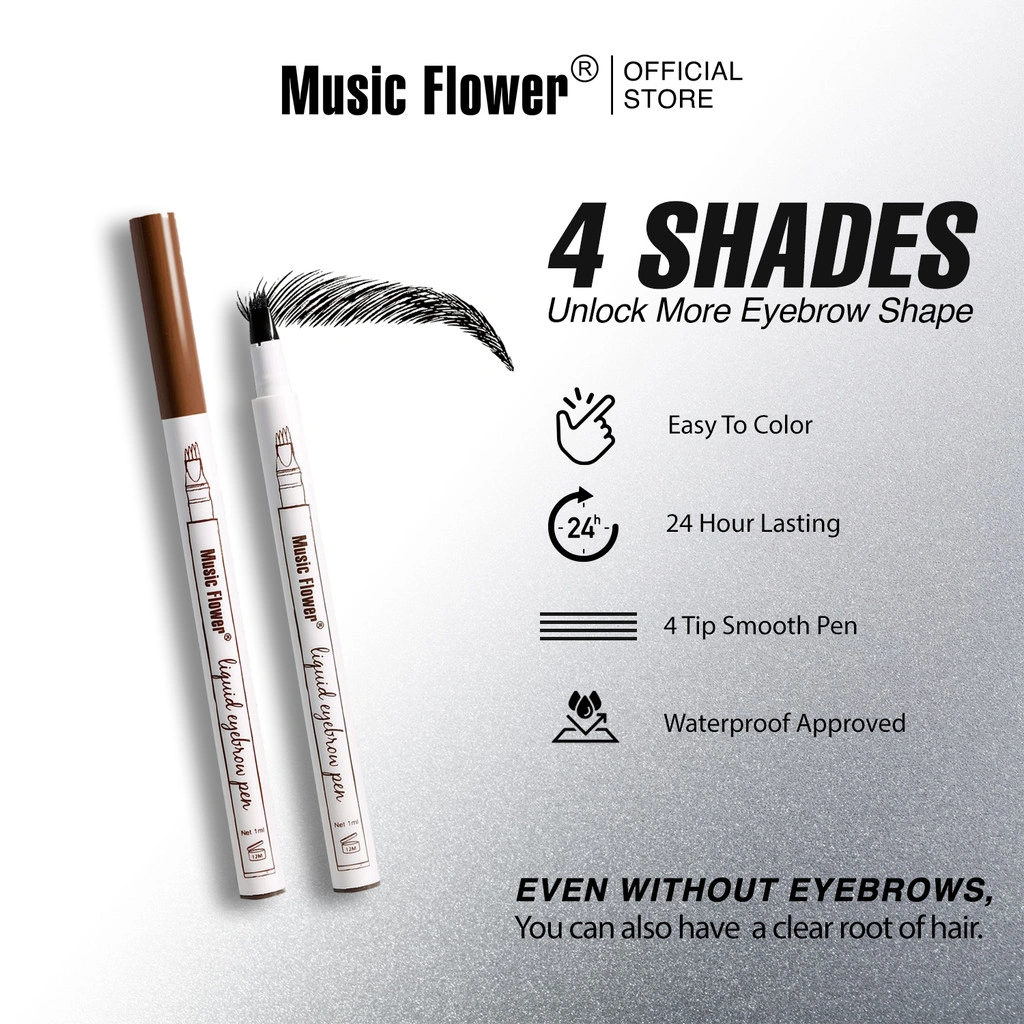 MUSIC FLOWER Fine Sketch Tattoo Eyebrow Liquid Pen Microblading 4 Tip Hair Strokes Super 24H Durable Waterproof Pensil Alis Garpu