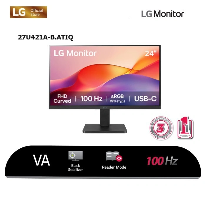 (BEST SELLER ) LG 24U421A-B 24'' Curved FHD Monitor with USB-C 100Hz