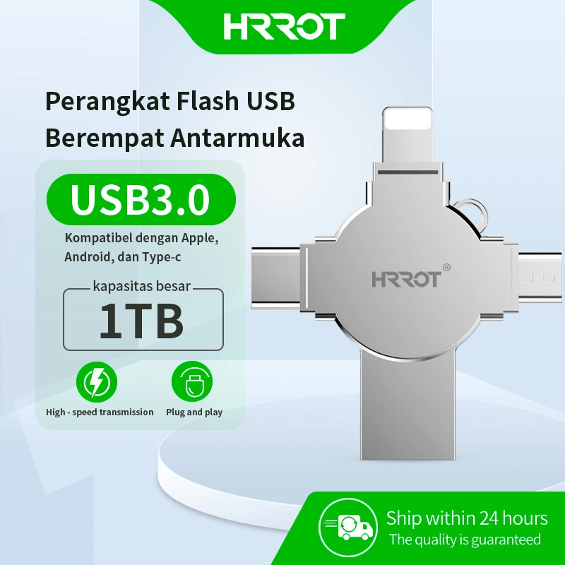Flashdisk 1TB OTG 4 in 1 USB3.0 Flashdisk Multifungsi untuk Lightning+USB Micro+Type C USB