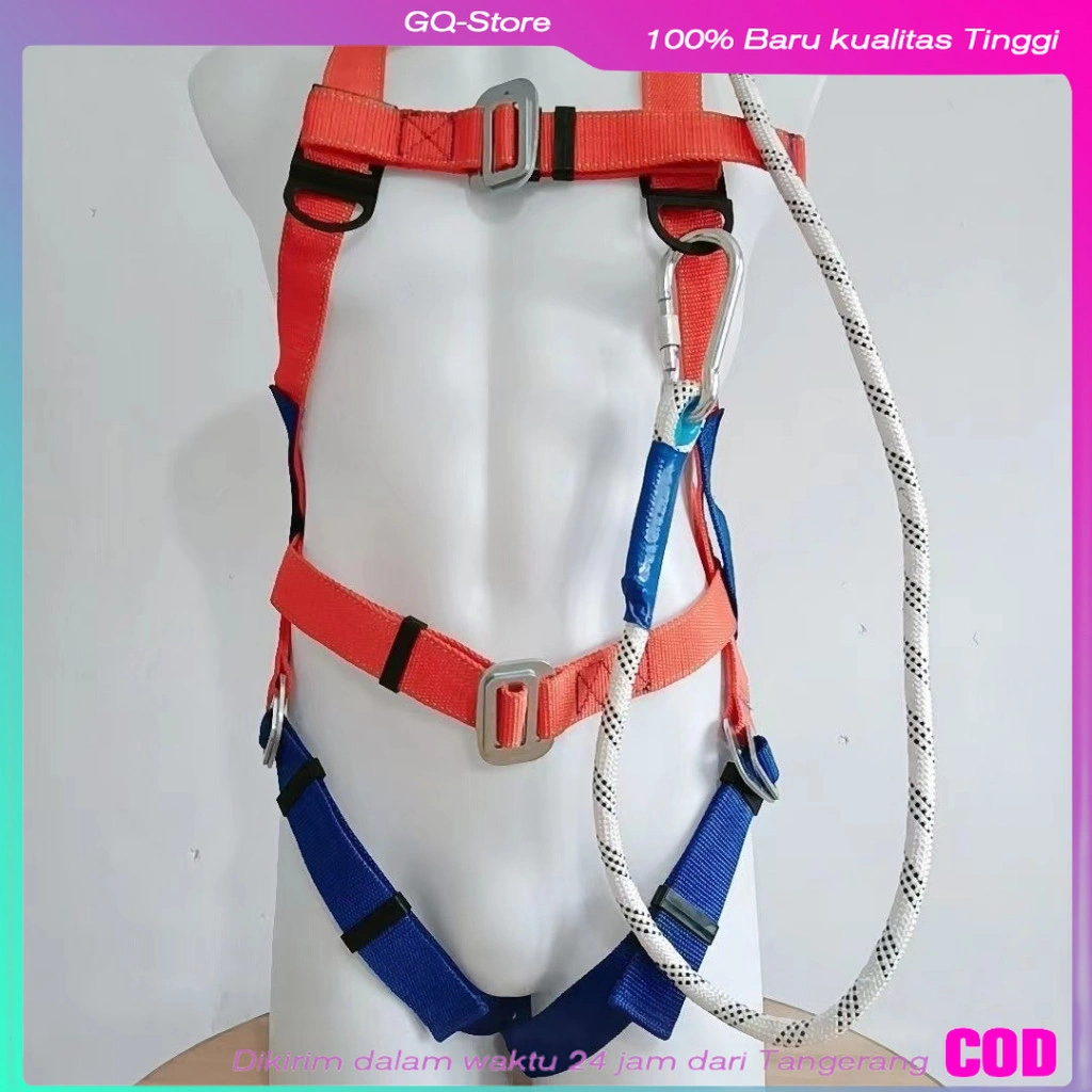 Full Body Harness Big Hook / Penyesuaian 5 Titik/Dengan Tali Sepanjang 3 Meter Dan Kait Besar