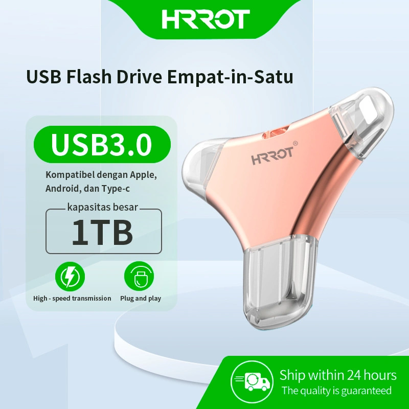 Flashdisk Metal 1TB OTG 4-in-1 USB3.0 Flashdisk Multifungsi, 64GB/128GB/256GB/512GB/1TB/2TB untuk Lightning+USB Micro+Type C Y68