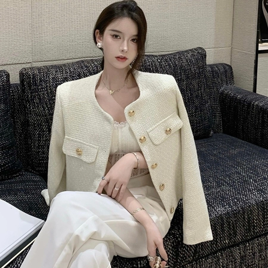 Korean Tweed Blazer Jacket - Black Autumn Coat for Women | Office Formal Wear M607