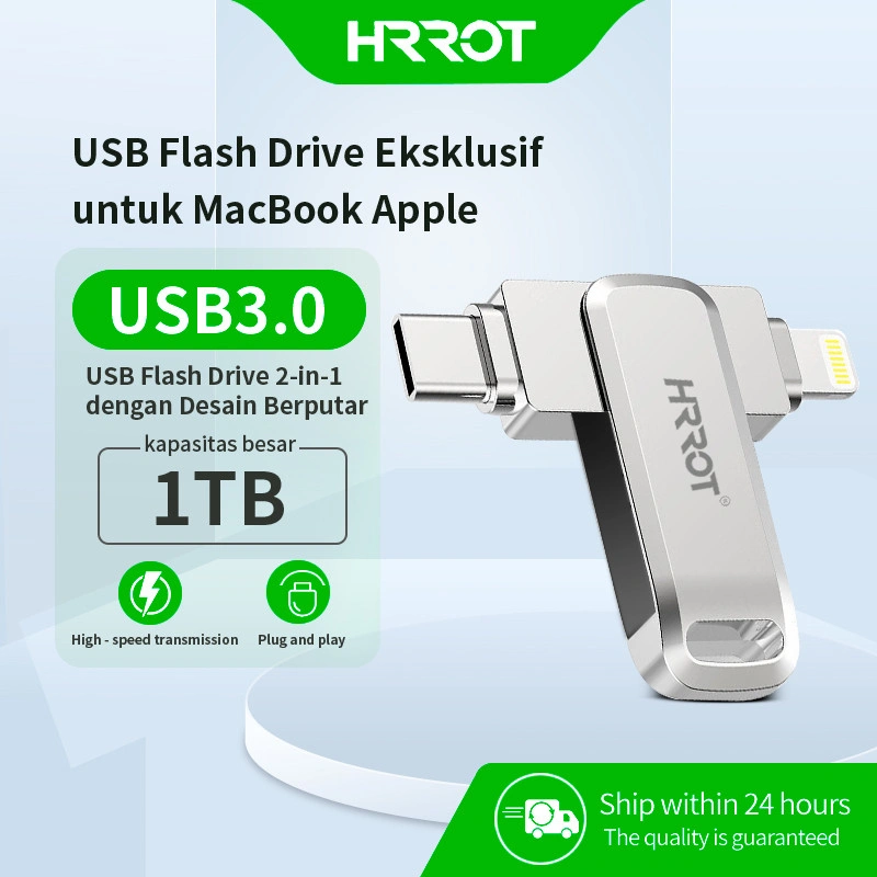 Flashdisk Ponsel 2 in 1 IOS Typec OTG Metal Flashdisk 32GB 64GB 128GB 256GB 1TB Rotary Pen Drive untuk iPhone/Android [ISO+Typec] Y60T