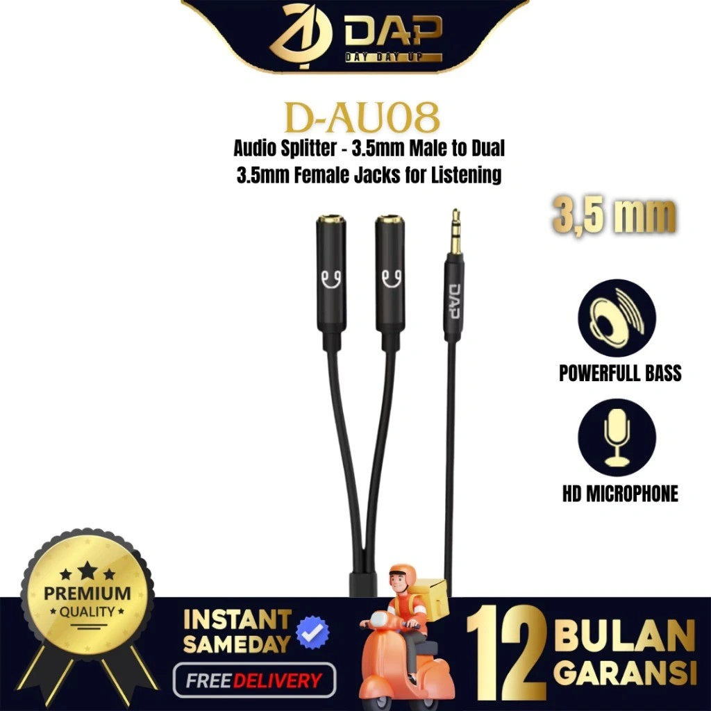DAP AUX Audio Cable Audio Splitter 3.5mm Male to 2 Female Audio D-AU08