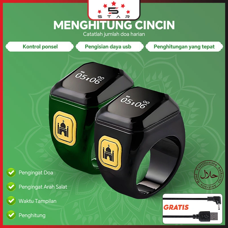 Smart Tasbih Counting Ring Cincin Tasbih Digital Elektronik -Hitung Zikir Otomatis, Smart Zikir Ring untuk Haji, Umrah, atau Shalat Harian Smart Ring LED Display Bluetooth Tasbeeh Counter Tahan Air