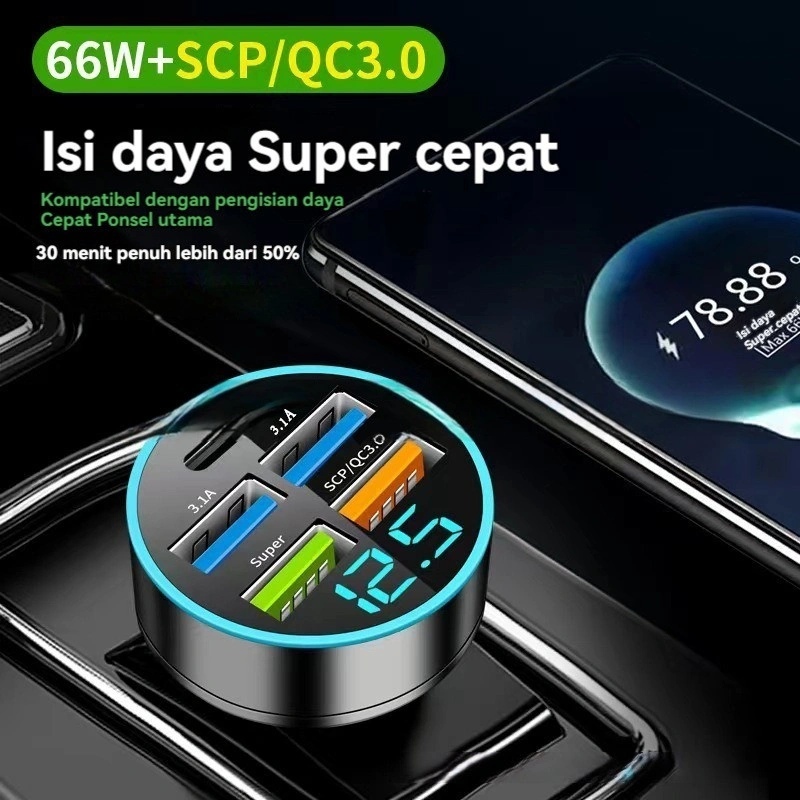 Car Charger Mobil Adaptor Pengisi Daya Cepat Ponsel Mobil Fast Mobil Adaptor Charger Auto Tampilan LCD Port USB Ganda 3.1A