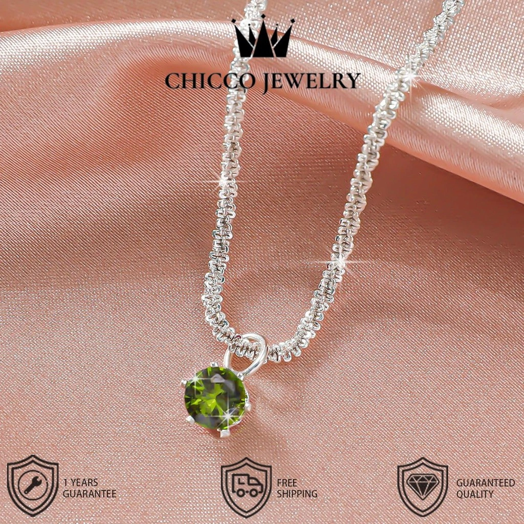 Kalung Wanita dengan Batu Hijau Zaitun Gaya Mewah Ringan Unik Vintage Elegan Berkilau Seperti Ombak Rantai Clavicle Cocok sebagai Hadiah Pernyataan Cinta Pesta dan Penggunaan Sehari-hari Kualitas Aksesoris Tingkat VVS1 Garansi 1 Tahun COD 184