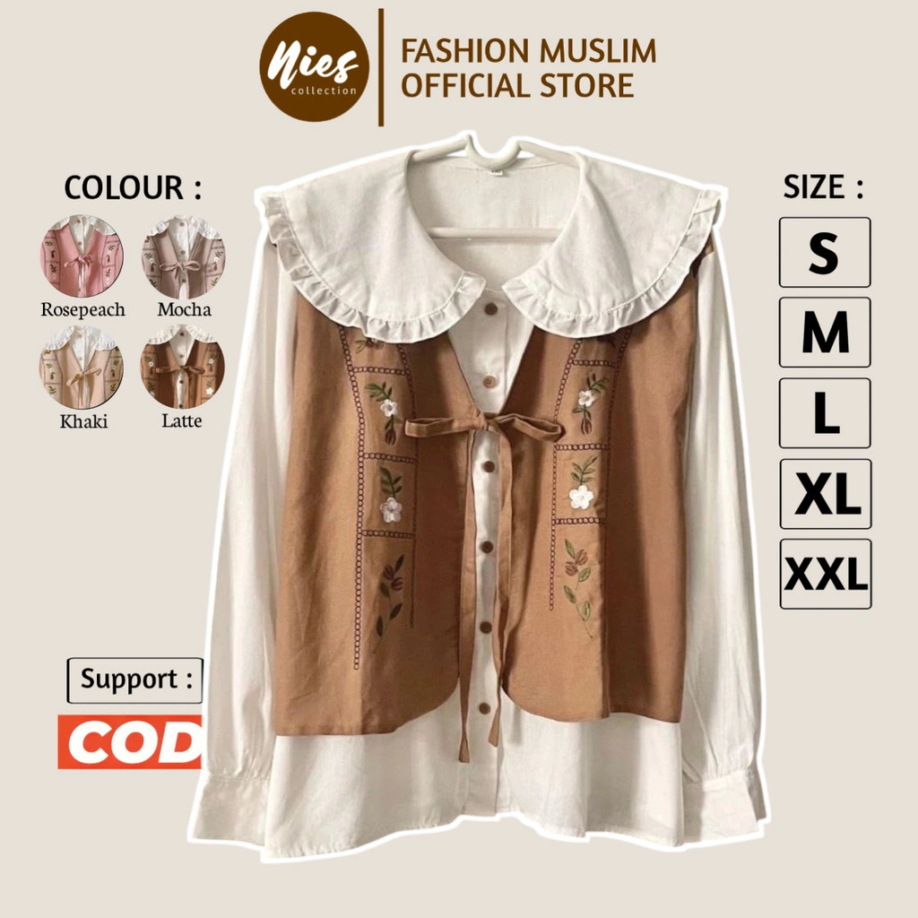 Zafanya Blouse - Atasan Wanita Bordir Rompi - Korean Style - Size XXL XL L M S - Bahan Linen Rami