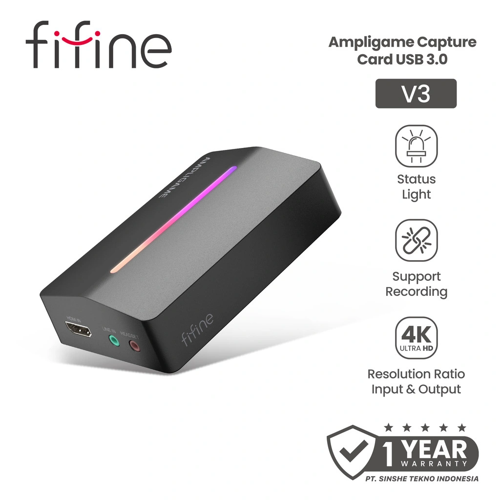 Fifine V3 Video Capture Card HDMI 4K RGB Game Record Streaming USB Audio Video Full HD 1080 60fps