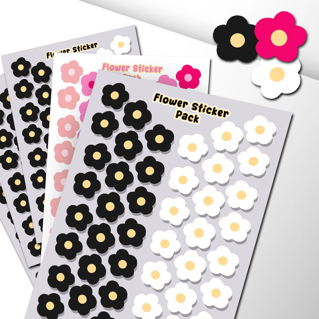 44pcs Sticker FLOWER Pack | Ukuran Stiker 14mm | Stiker Scrapbook Aesthetic