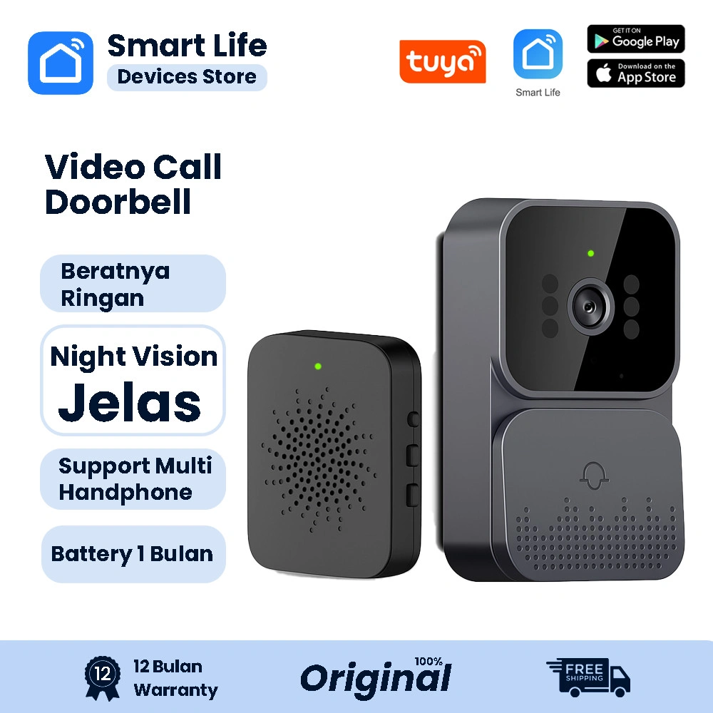 Bel Rumah Wireless Tuya DoorBell Kontrol Ponsel Bel pintu visual WIFI TUYA Smart Doorbell Camera  SmartLife