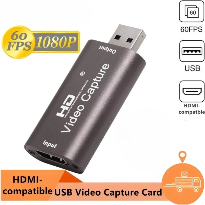 HDMI Video Capture Card USB 2.0 4K Input 1080P Output Rekam Live Streaming Kamera Konsol OBS YouTube Twitch Aluminium  HD 4K  Video Grabber Record Box PS4 Game DVD Camcorder Camera Recording Live Streaming - Hitam