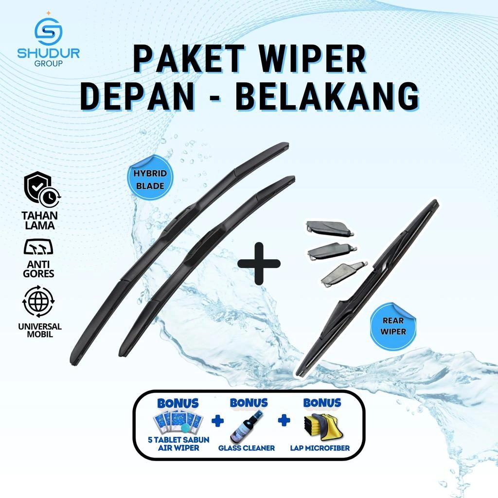 [HEMAT] Wiper Mobil Hybrid Blade Kaca Depan dan Wiper Kaca Belakang Universal Bonus 3 Produk
