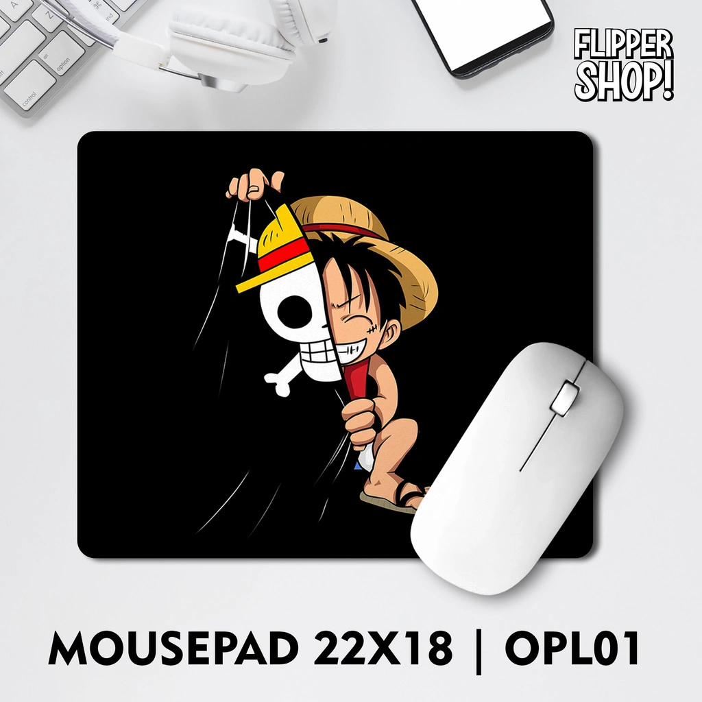 Mousepad Flipper Motif Anime One Piece Luffy Gear 5 Chibi cute Shanks Mouse Pad Anti Slip 18x22