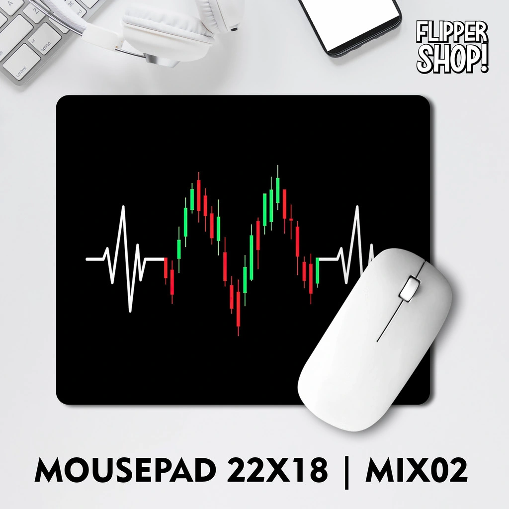 Mousepad Flipper Motif Candlestick Trading Crypto Saham Trader Bullish Anti Slip Mouse Pad 22x18