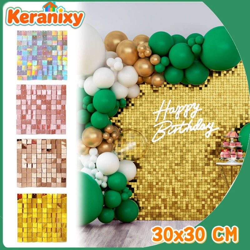 Keranixy Sequin Panel Backdrop Tile Wall Panel Hiasan Dinding Sequin Kotak Untuk Dekorasi Dinding Pesta Tahun Lamaran Wall Decoration
