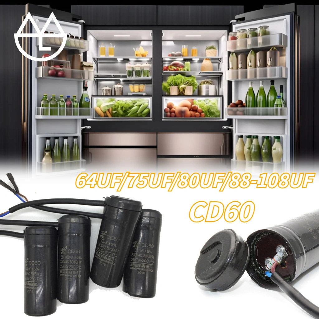 CD60 Motor Start Kapasitor Kulkas 64uf 75uf 80uf/Kapasitor Startup Kompresor Pialang/Capasitor Starting Kulkas