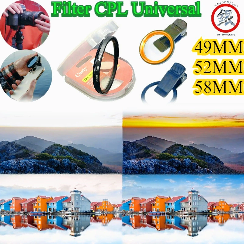 Filter ND Variable Cuely/Filter CPL Universal/Filter Cuely 49mm/52mm/58mm Clip-On Anti Gores Untuk Lens Kamera HP (Mudah Dipasang & Presisi Warna) Filter Cuely Cpl for Canon Nikon Sony Fujifilm Circular Polarizing Kualitas Profesional