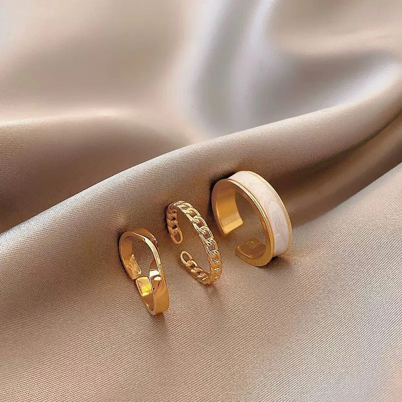 JOY JEWELRY - Cincin Wanita 14k Gold Plated Set Isi 3 Pcs Adjustable Ring Tidak Alergi | C03