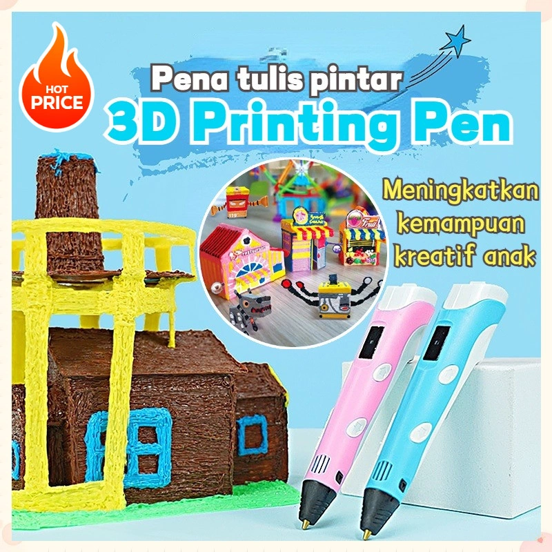 【COD】3D Printing Pen Free 9M Filament Cetak Pen PLA Filamen Mainan DIY 3D Printer Arts Pen Pena Seni Doodle Pena Smart 3D Keceriaan anak-anak Printing 3D Pen Ultra Slim